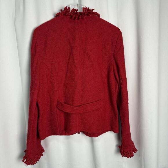 Vintage Talbots Red Boiled Fringe 100% Wool Cardigan Sweater Jacket Sz Large - Picture 3 of 8